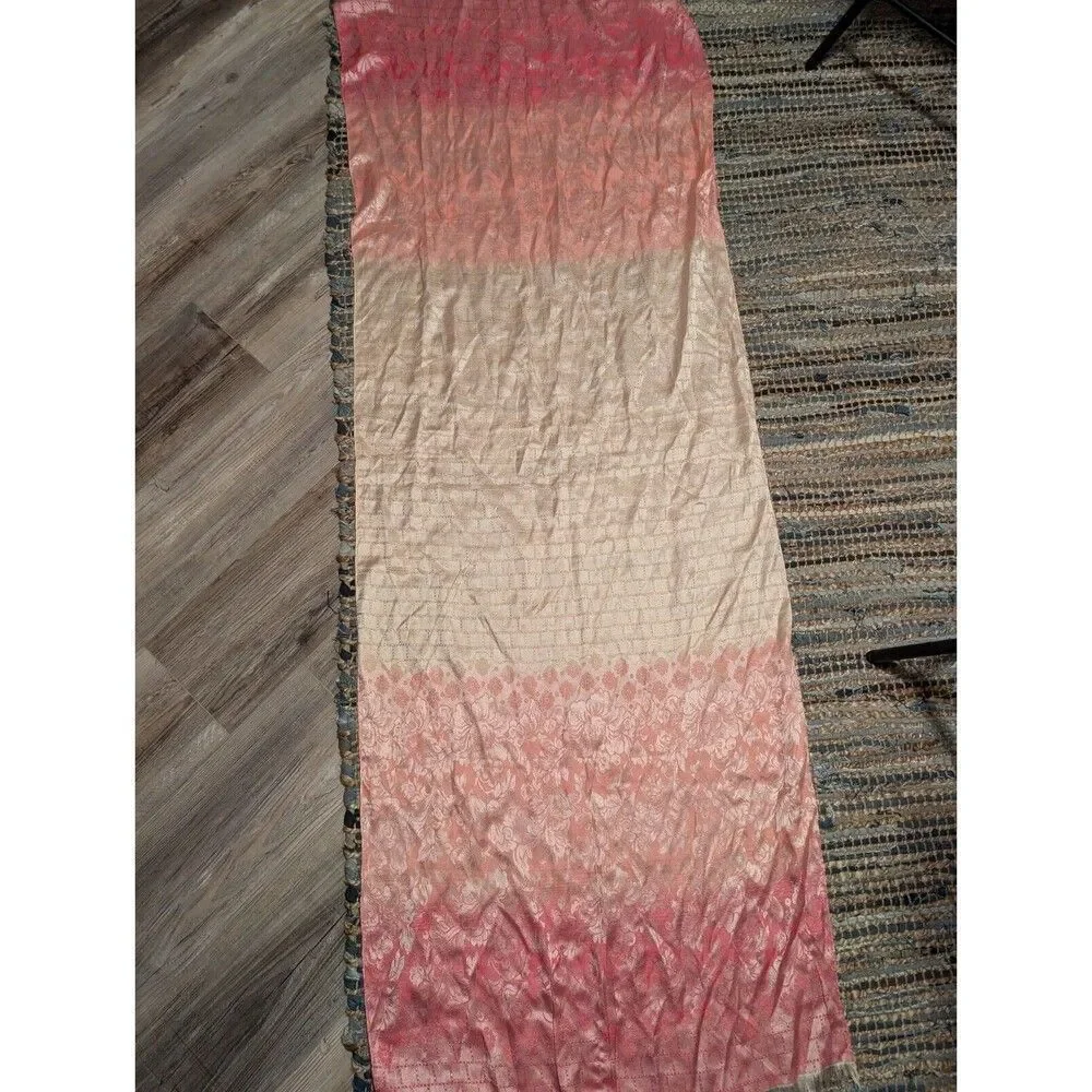 100% Silk Scarf Pink Orange 65x26 Silky Soft Lightweight Layering Warmth Cozy